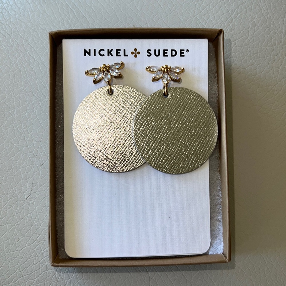 Nickel & Suede Silver Leaf Floret Disc Earrings